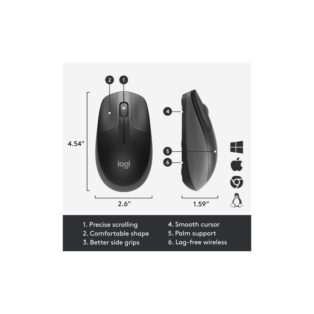 Produktbild för Logitech M190 - mus - träkol
