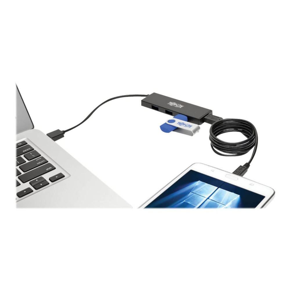Produktbild för Eaton Tripp Lite series 4-Port Portable Slim USB 3.0 Superspeed Hub w/ Built In Cable - hubb - 4 portar