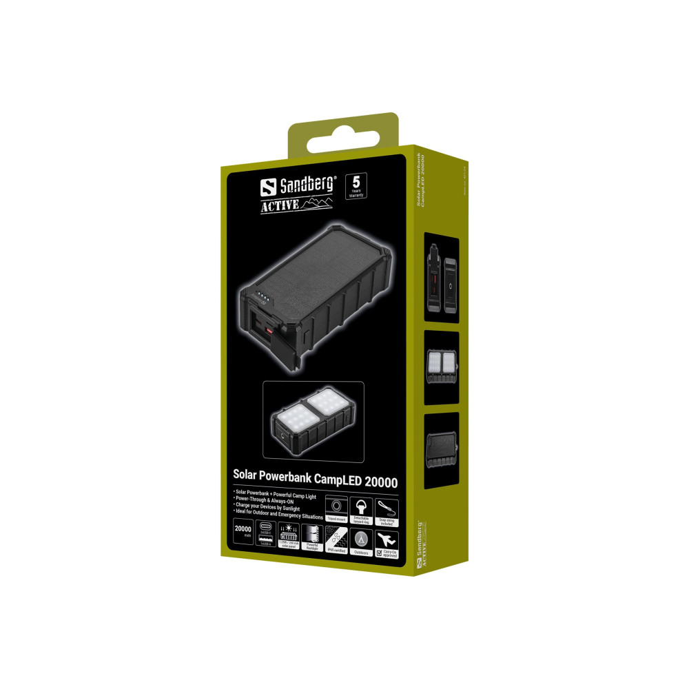 Produktbild för Sandberg Active CampLED solströmsbank - 2 x USB-C, USB - 20 Watt