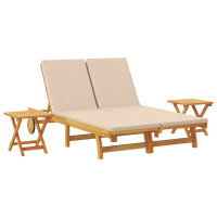 Produktbild för Solstol Reclining med kudde Beige Massivt Akaciaträ
