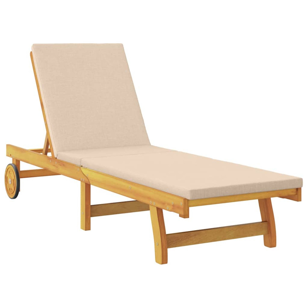 Produktbild för Solstol Reclining med kudde Beige Massivt Akaciaträ