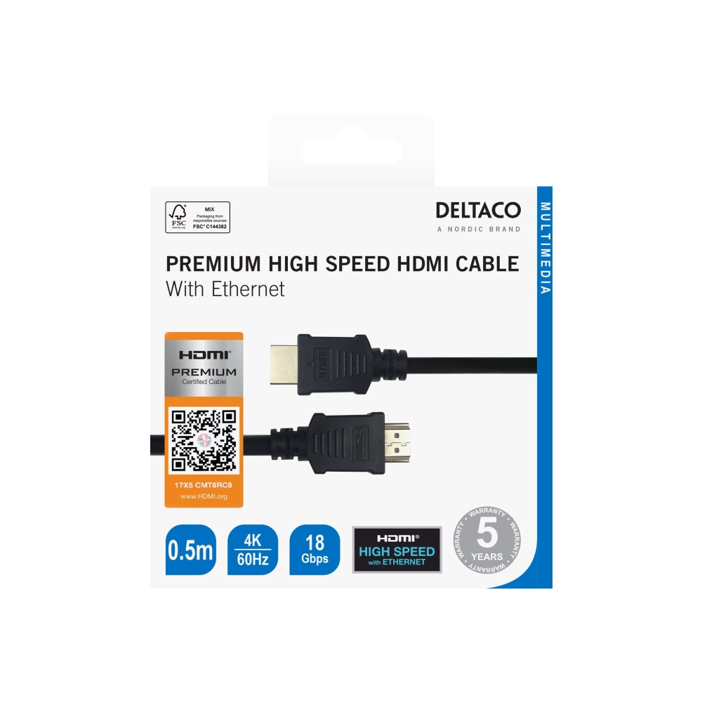 Produktbild för DELTACO HDMI-kabel med Ethernet - 50 cm