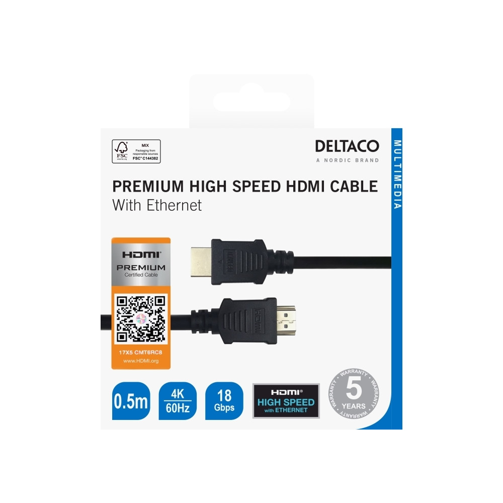 Produktbild för DELTACO HDMI-kabel med Ethernet - 50 cm