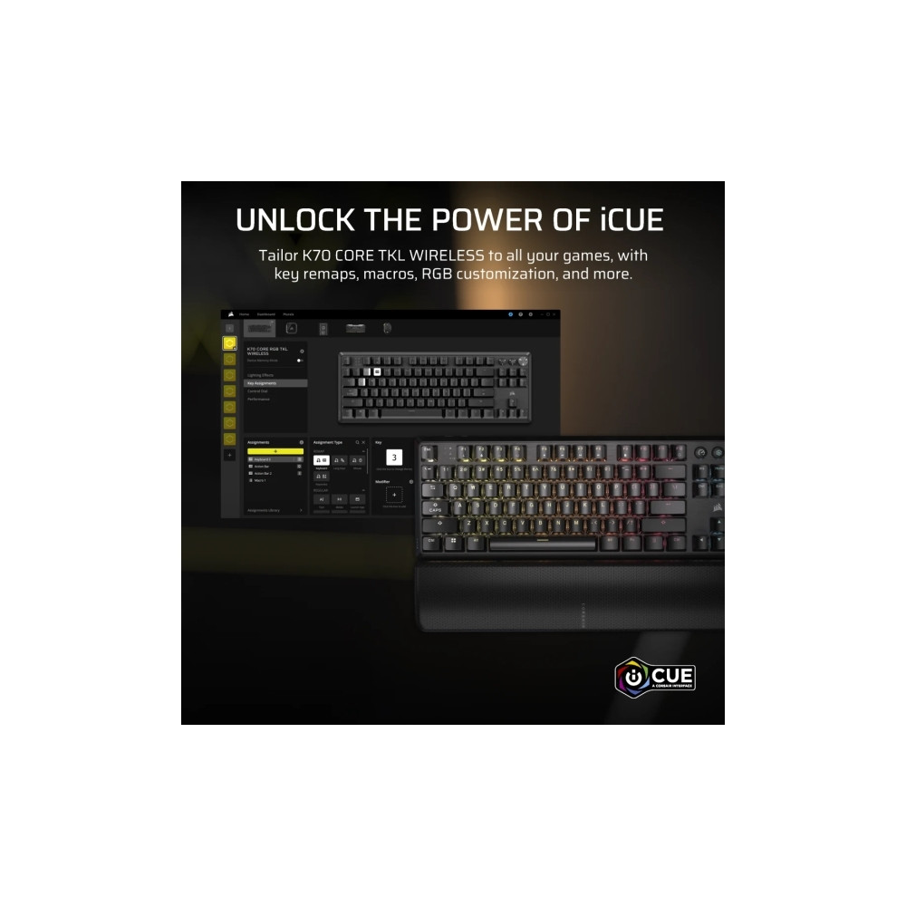 Produktbild för CORSAIR K70 CORE TKL WIRELESS RGB - tangentbord TKL - QWERTY - Nordisk - svart Inmatningsenhet