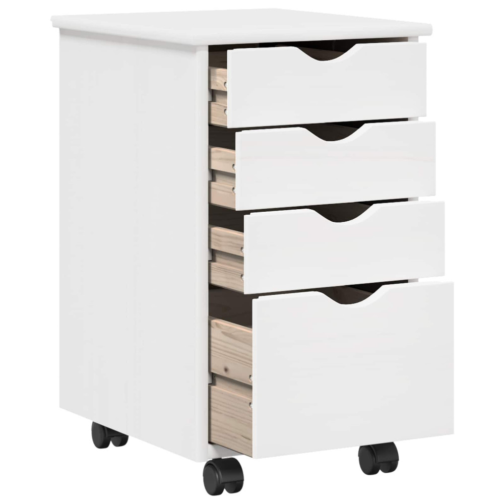 Produktbild för Rullande skåp med hjul Vit 34 x 39 x 56 cm Massivt furu