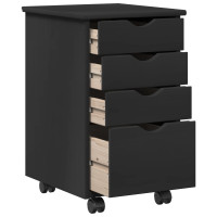 Produktbild för Rullande skåp med hjul Svart 34 x 39 x 56 cm Massivt furu