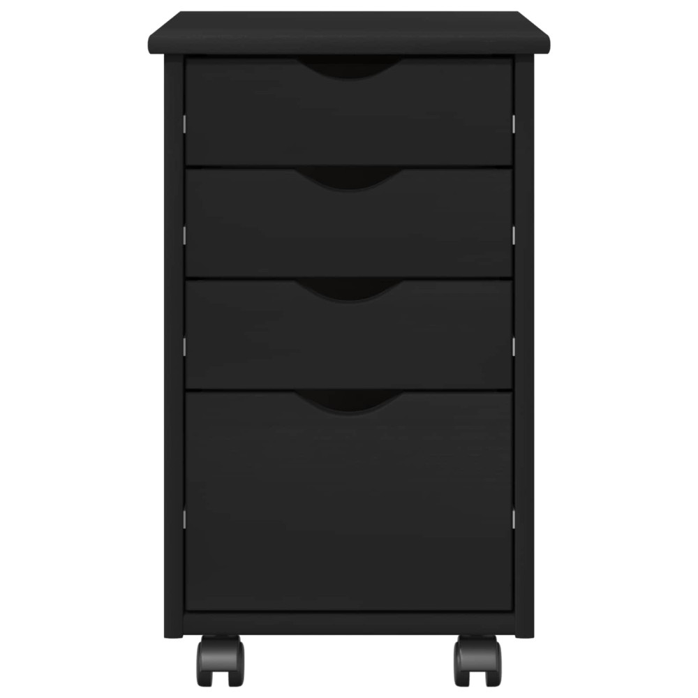 Produktbild för Rullande skåp med hjul Svart 34 x 39 x 56 cm Massivt furu