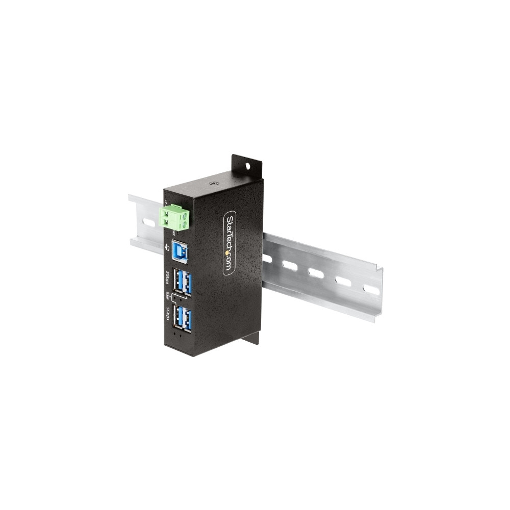 Produktbild för StarTech.com 4-Port Managed USB Hub with 4x USB-A, Heavy Duty with Metal Industrial Housing, ESD & Surge Protection, Wall/Desk/Din-Rail Mountable, USB 3.0/3.1/3.2 Gen 1 5Gbps - hubb - 4 portar - TAA-kompatibel