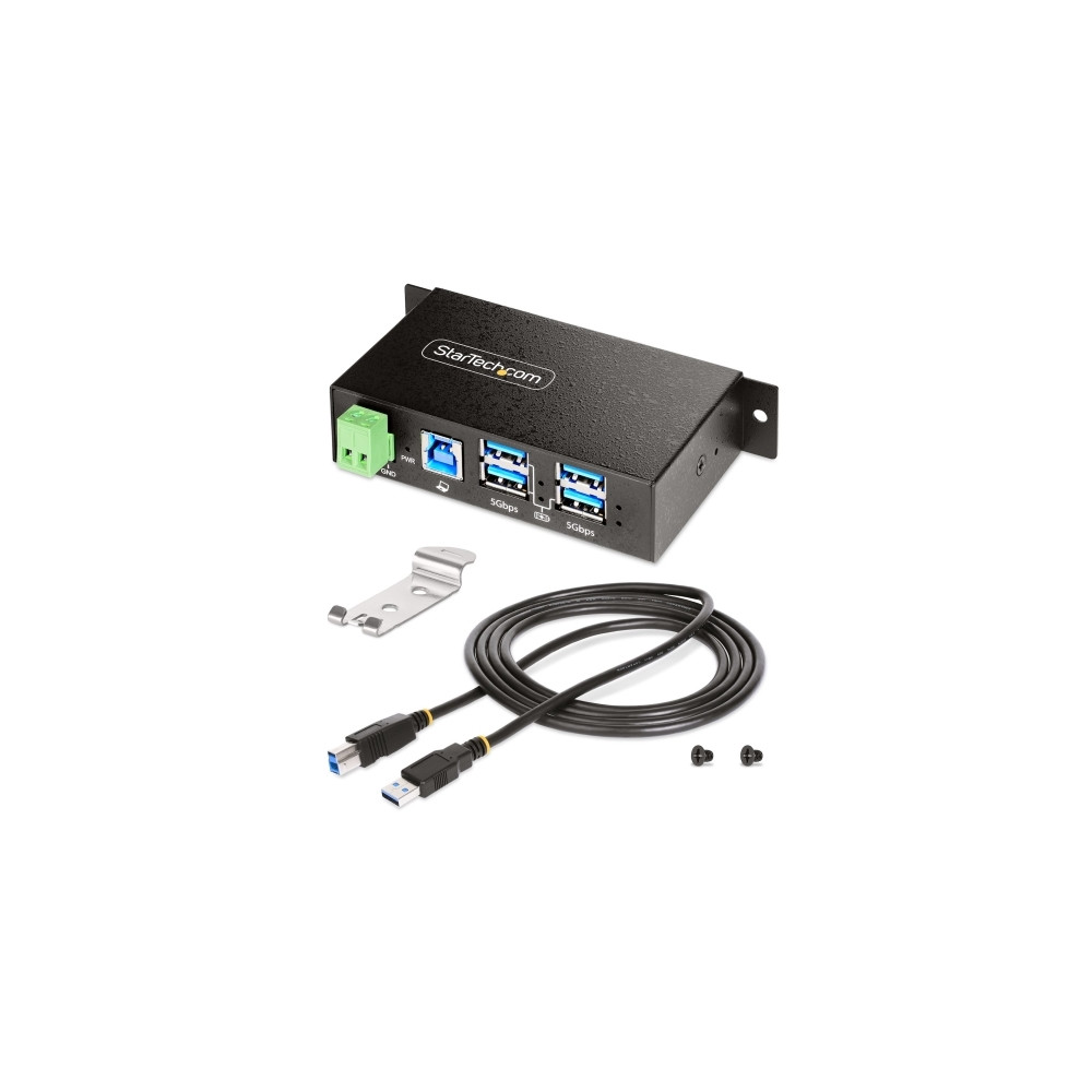 Produktbild för StarTech.com 4-Port Managed USB Hub with 4x USB-A, Heavy Duty with Metal Industrial Housing, ESD & Surge Protection, Wall/Desk/Din-Rail Mountable, USB 3.0/3.1/3.2 Gen 1 5Gbps - hubb - 4 portar - TAA-kompatibel