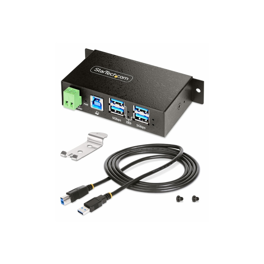 Produktbild för StarTech.com 4-Port Managed USB Hub with 4x USB-A, Heavy Duty with Metal Industrial Housing, ESD & Surge Protection, Wall/Desk/Din-Rail Mountable, USB 3.0/3.1/3.2 Gen 1 5Gbps - hubb - 4 portar - TAA-kompatibel