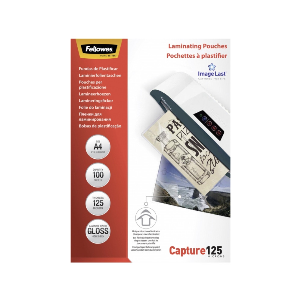 Produktbild för Fellowes Laminating Pouches Capture 125 micron - 100-pack - glättat - A4 - lamineringsfickor