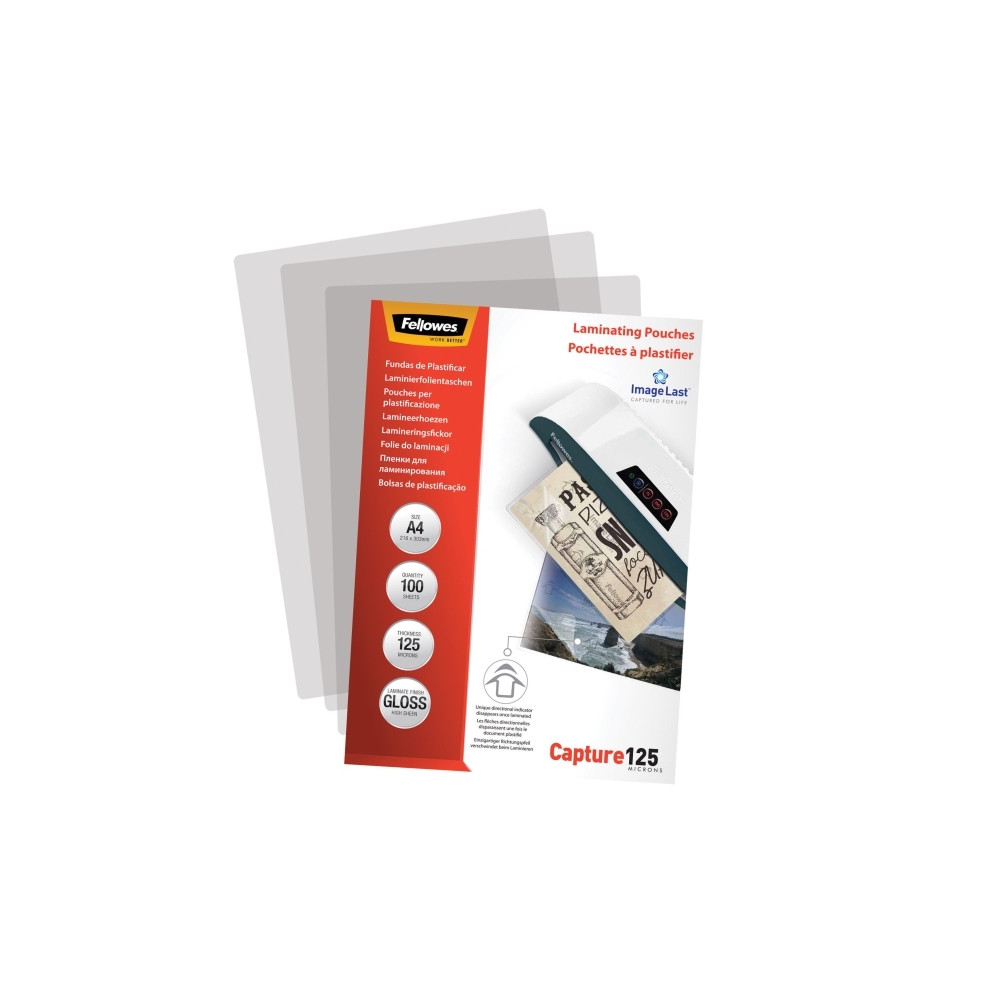 Produktbild för Fellowes Laminating Pouches Capture 125 micron - 100-pack - glättat - A4 - lamineringsfickor