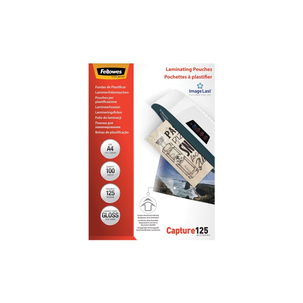 Produktbild för Fellowes Laminating Pouches Capture 125 micron - 100-pack - glättat - A4 - lamineringsfickor