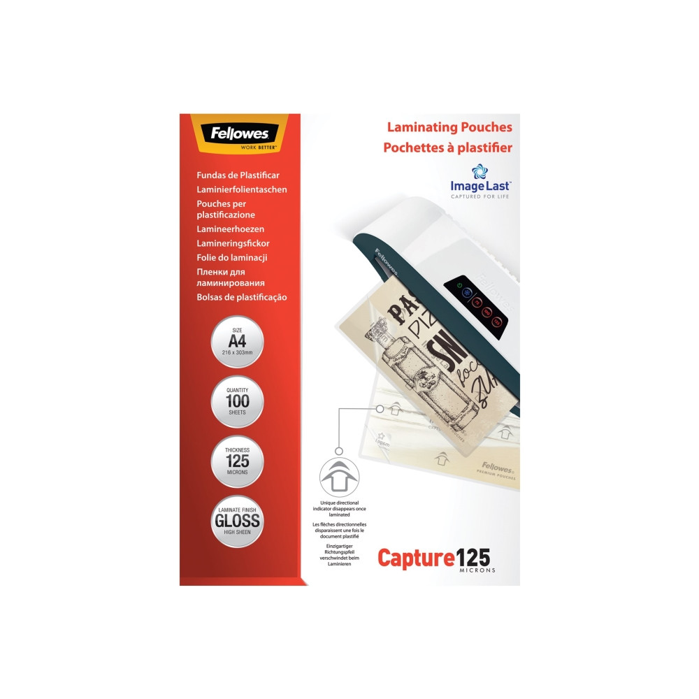 Produktbild för Fellowes Laminating Pouches Capture 125 micron - 100-pack - glättat - A4 - lamineringsfickor