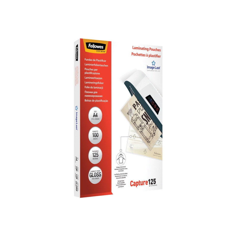 Produktbild för Fellowes Laminating Pouches Capture 125 micron - 100-pack - glättat - A4 - lamineringsfickor