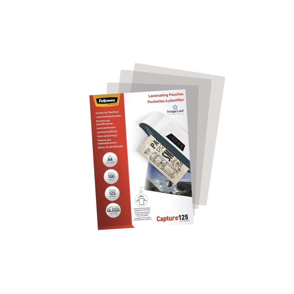 Produktbild för Fellowes Laminating Pouches Capture 125 micron - 100-pack - glättat - A4 - lamineringsfickor