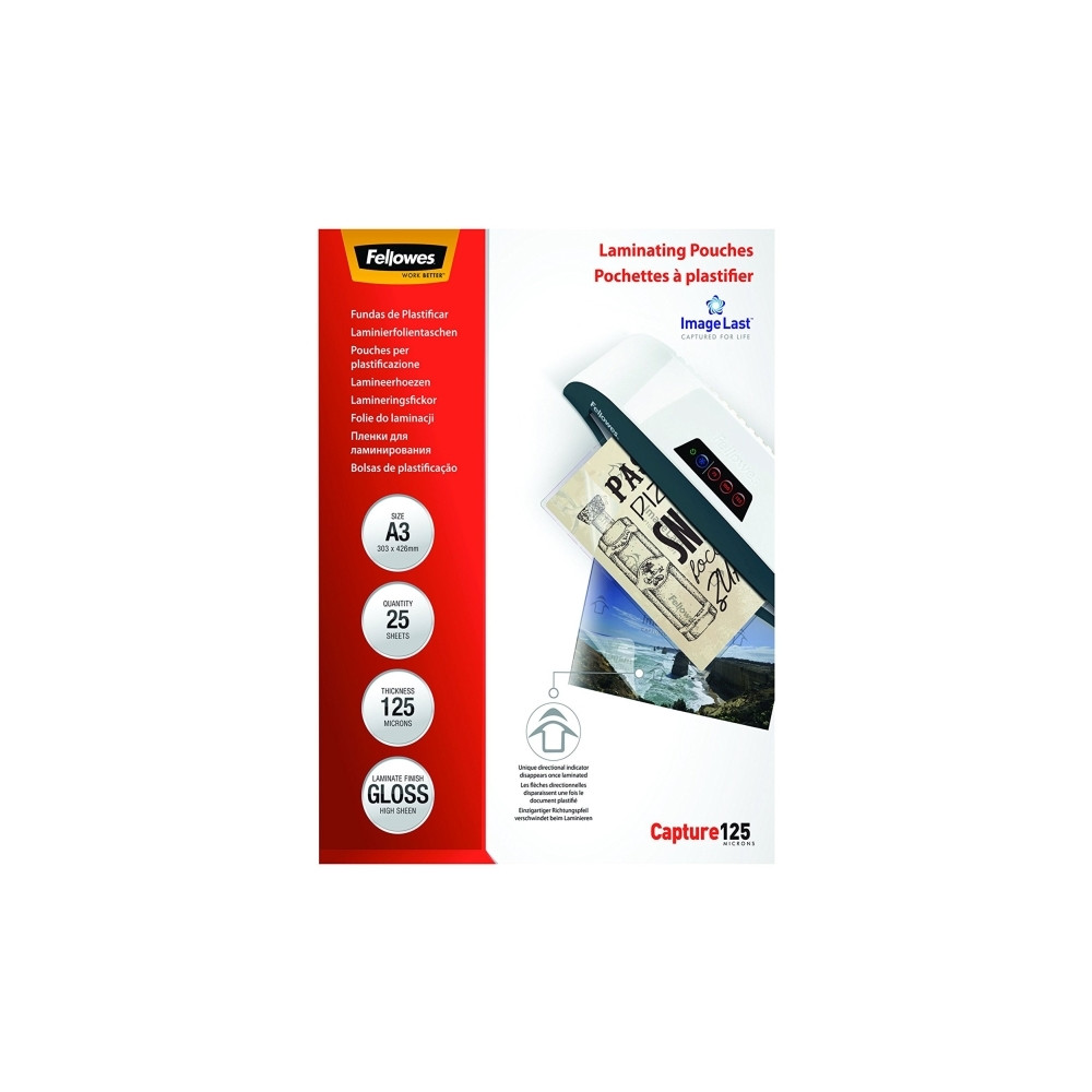Produktbild för Fellowes Laminating Pouches Capture 125 micron - 100-pack - glättat - A4 - lamineringsfickor