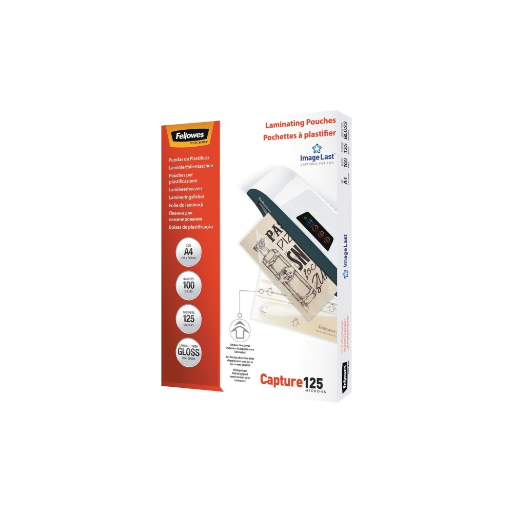 Produktbild för Fellowes Laminating Pouches Capture 125 micron - 100-pack - glättat - A4 - lamineringsfickor