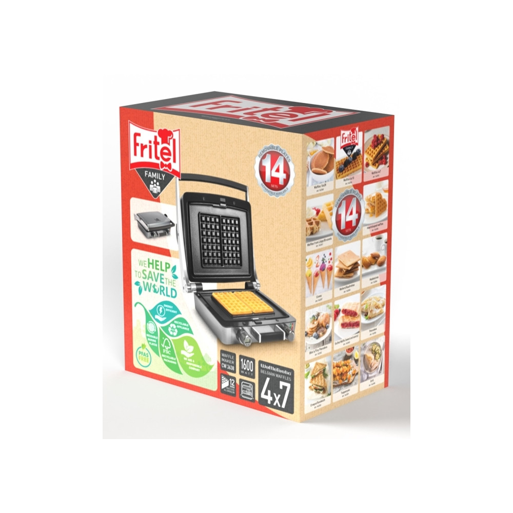 Produktbild för Fritel CW 3638, 2 våffla/våfflor, Rektangulär, Antracit, 160...