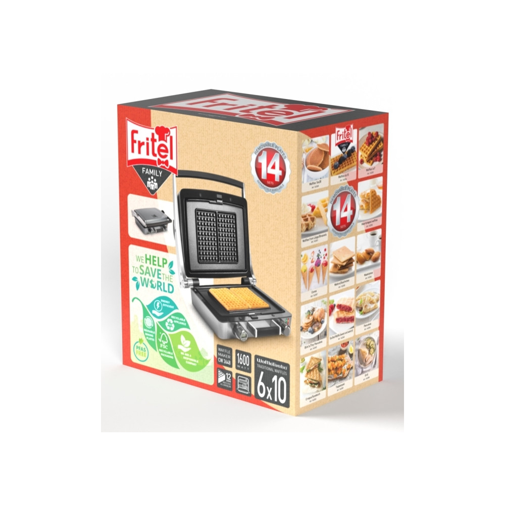 Produktbild för Fritel CW 3648, 2 våffla/våfflor, Rektangulär, Antracit, 160...