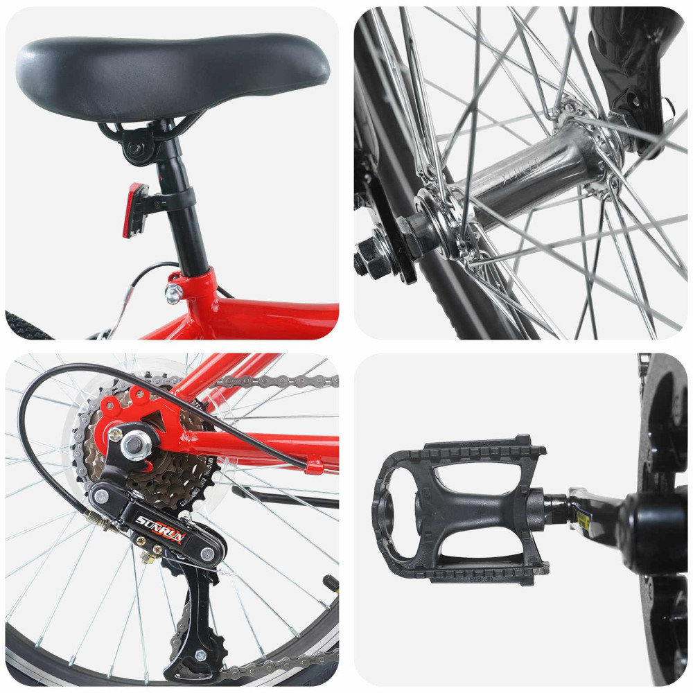 Produktbild för Barncykel 24 Tum 6-Speed för 8-12 år gamla Röd