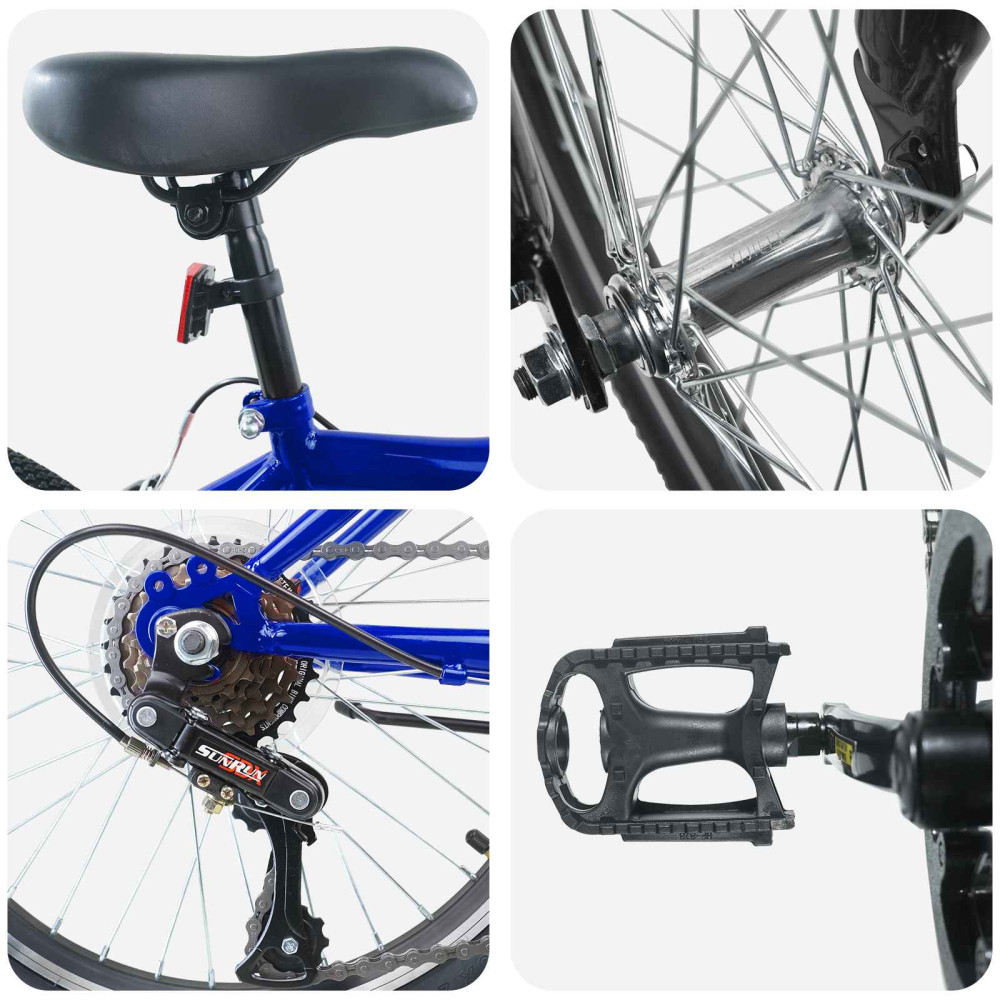 Produktbild för Barncykel 24 Tum 6-Speed för 8-12 år gamla Mörkblå