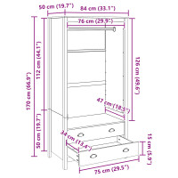 Produktbild för Garderob HILL Honung brun 84 x 50 x 170 cm Massivt furu
