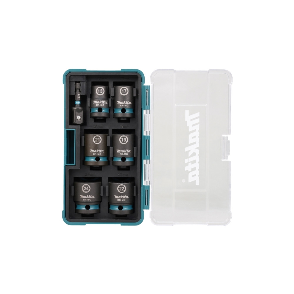 Produktbild för Makita E-16592, Sats med slaghylsor, Svart, Turkosblå, 1 huv...