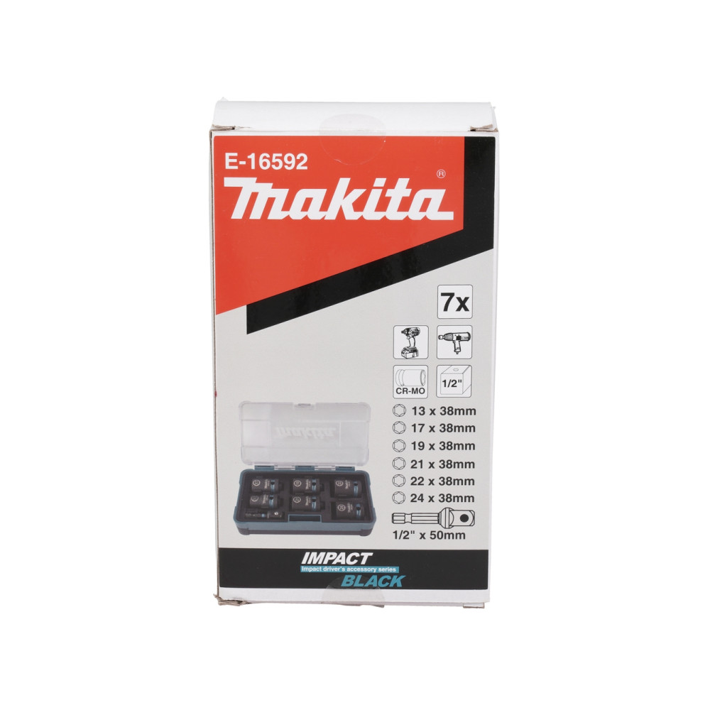 Produktbild för Makita E-16592, Sats med slaghylsor, Svart, Turkosblå, 1 huv...