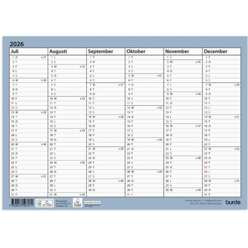 Burde Väggkalender Väggblad A4 26/27