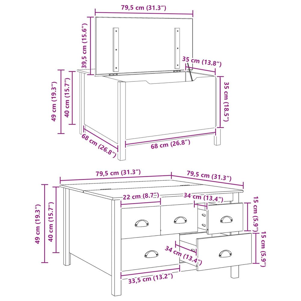 Produktbild för Kaffeebord HILL Honung brun 79,5 x 79,5 x 49 cm Massiv furu