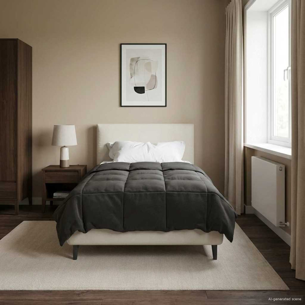 Produktbild för Full Års-Duvet Quiltad Antracit 135 x 200 cm Mikrofiber