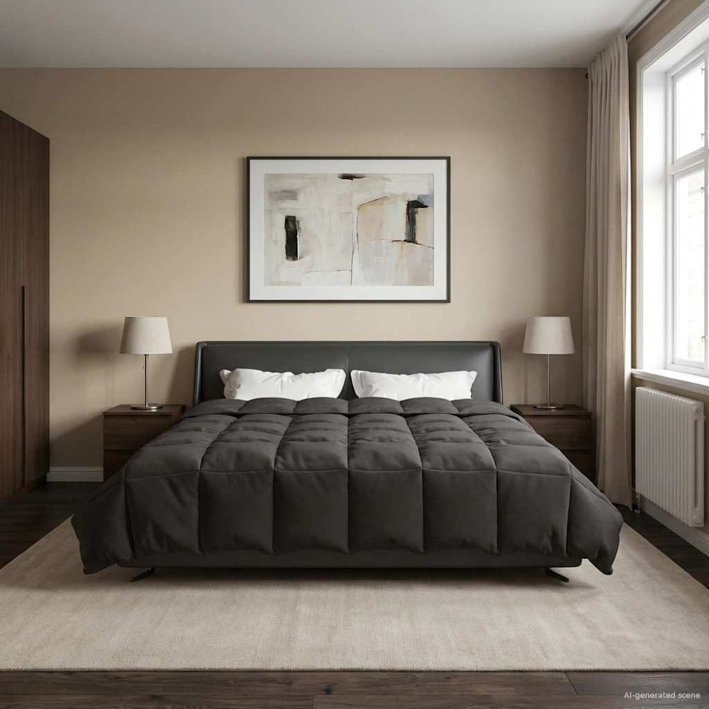 Produktbild för Full Års-Duvet Quiltad Antracit 200 x 200 cm Mikrofiber