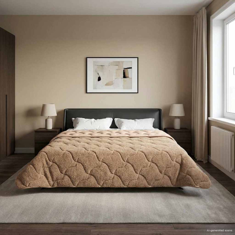 Produktbild för Full Års-Duvet Taupe 200 x 240 cm Mikrofiber och Teddyfleece
