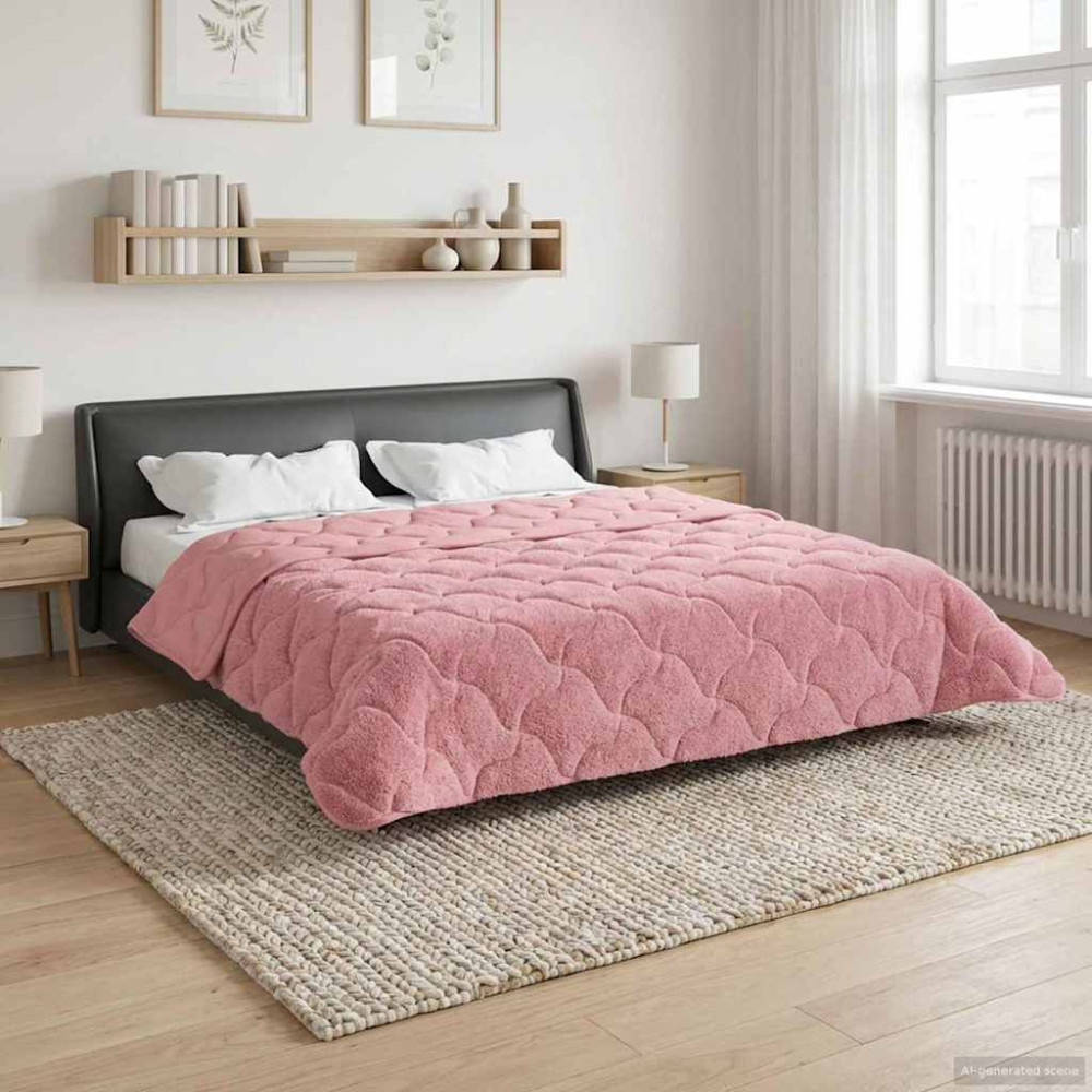 Produktbild för Vinter Täcke Rosa 220 x 240 cm Mikrofiber och Teddyfleece