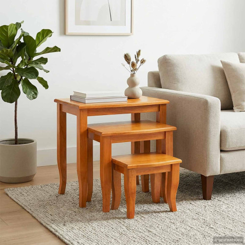 vidaXL Nesting Sidobord 3 pcs Naturfärg Massivt mahognyträ