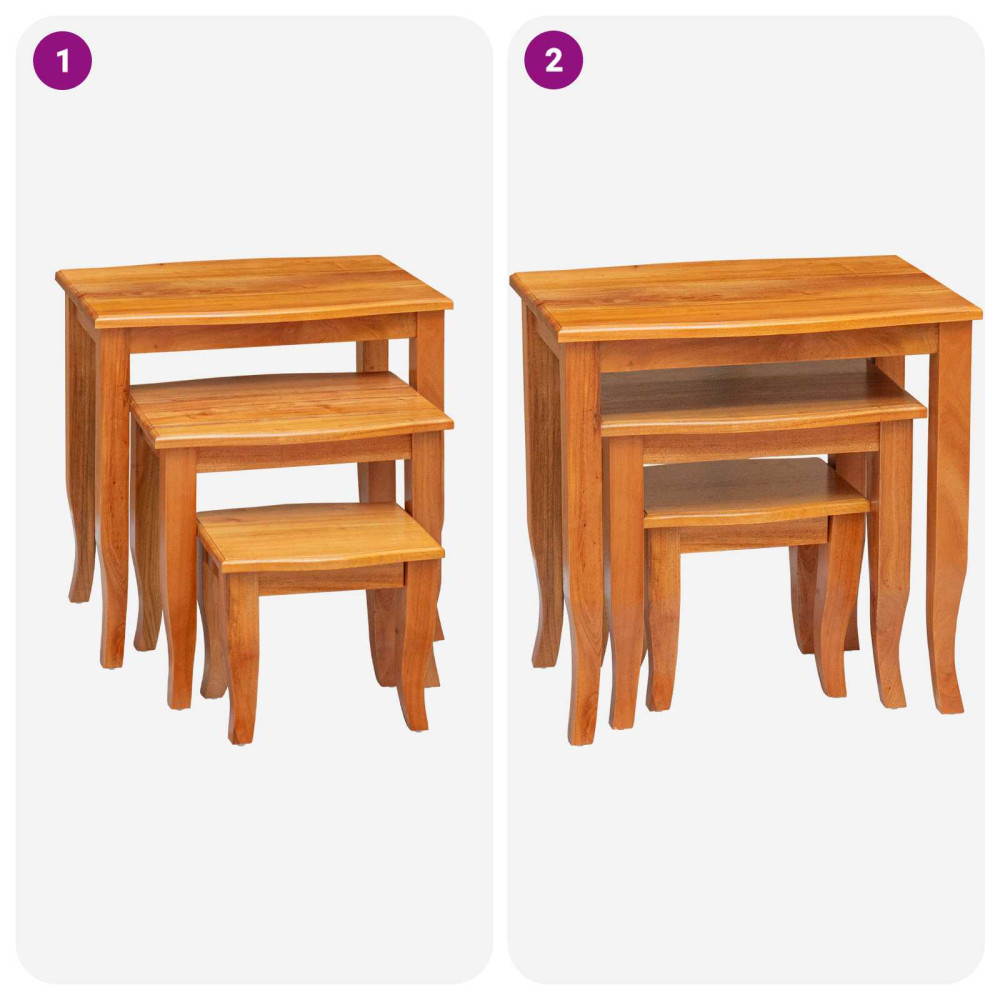 Produktbild för Nesting Sidobord 3 pcs Naturfärg Massivt mahognyträ