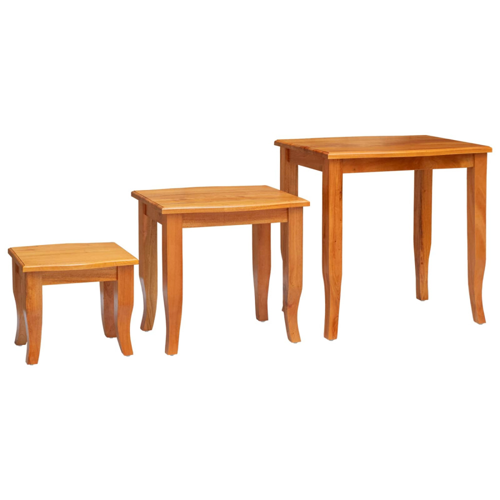 Produktbild för Nesting Sidobord 3 pcs Naturfärg Massivt mahognyträ