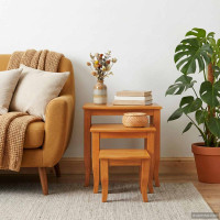 Produktbild för Nesting Sidobord 3 pcs Naturfärg Massivt mahognyträ