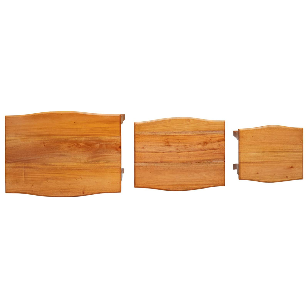 Produktbild för Nesting Sidobord 3 pcs Naturfärg Massivt mahognyträ
