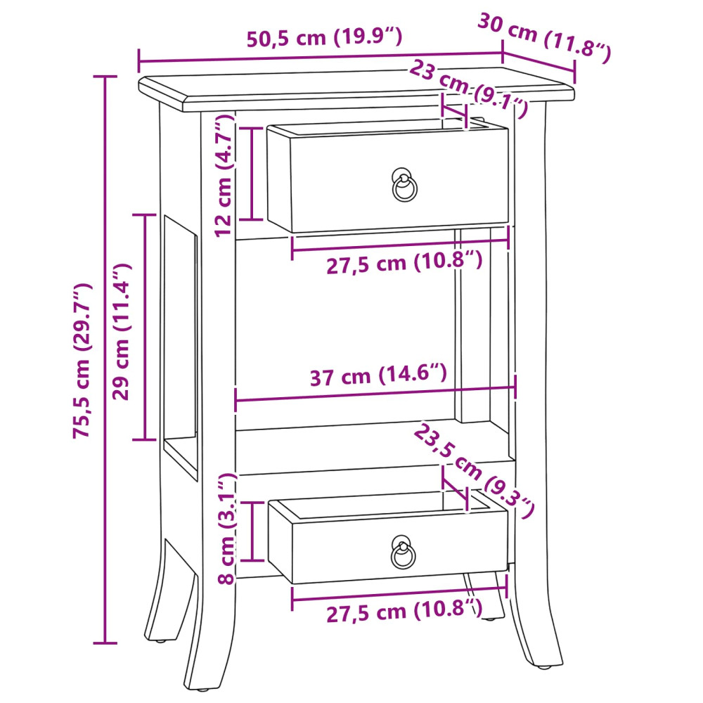 Produktbild för Konsolbord Naturfärg 50,5 x 30 x 75,5 cm Massivt mahognyträ