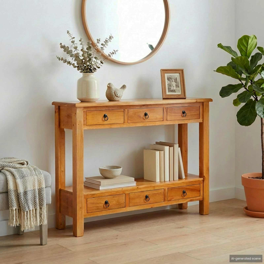 Produktbild för Konsolbord Naturfärg 115 x 32 x 76 cm Massivt mahognyträ