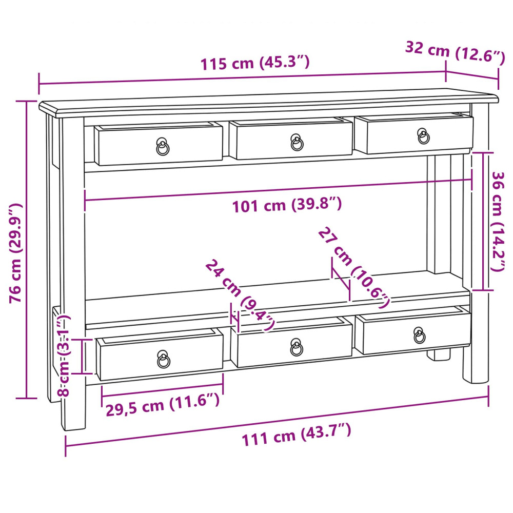 Produktbild för Konsolbord Naturfärg 115 x 32 x 76 cm Massivt mahognyträ
