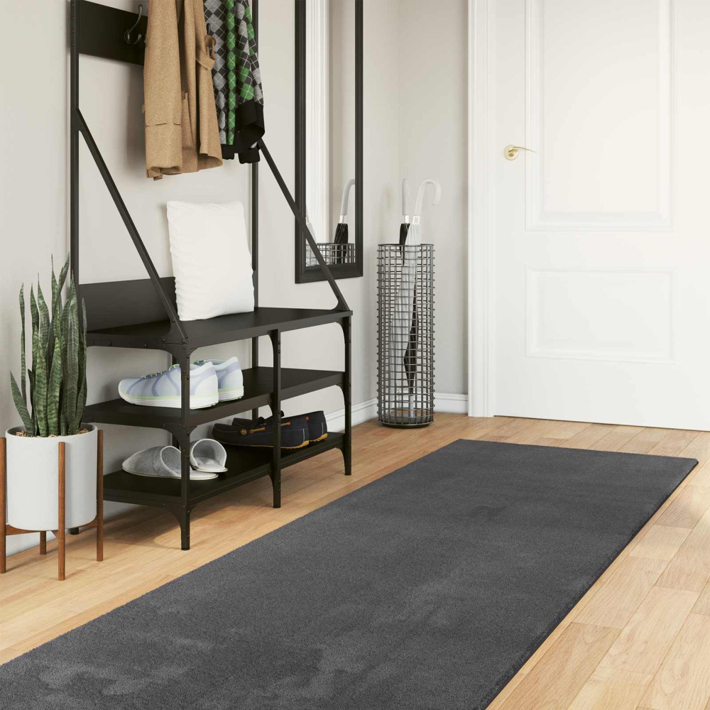 Produktbild för Mellanhög mjuk och tvättbar matta HUARTE Antracit 80 x 1000 cm
