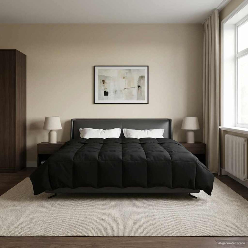 Produktbild för Sommar Duvet Quiltad Svart 240 x 260 cm Mikrofiber