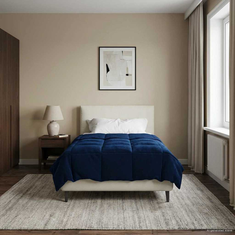 Produktbild för Sommar Duvet Quiltad Mörkblå 135 x 200 cm Mikrofiber