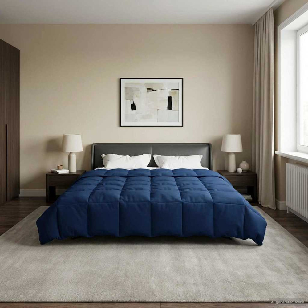 Produktbild för Sommar Duvet Quiltad Mörkblå 200 x 200 cm Mikrofiber