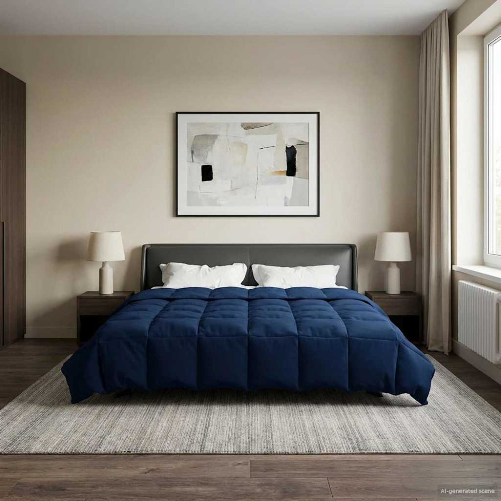 Produktbild för Sommar Duvet Quiltad Mörkblå 200 x 240 cm Mikrofiber