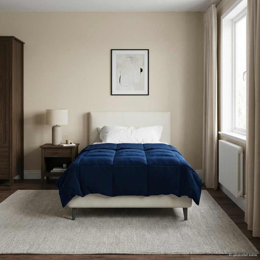 Produktbild för Sommar Duvet Quiltad Mörkblå 155 x 220 cm Mikrofiber