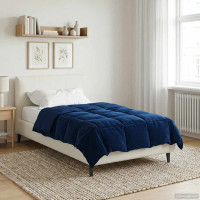 Produktbild för Sommar Duvet Quiltad Mörkblå 155 x 220 cm Mikrofiber